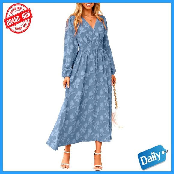 Dresses & Skirts - Long Sleeve Maxi Dress V Neck Empire Waist Floral Boho Wedding Guest